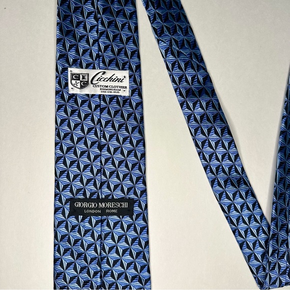 GIORGIO MORESCHI Heavy Blue Geometric Patterned Blue Classic Silk Tie - Picture 4 of 7